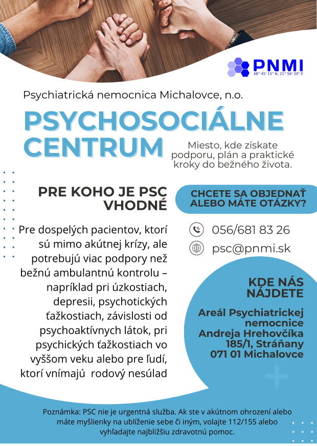 Leták Psycho-sociálne centrum Michalovce, strana 1