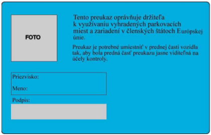 Vzor parkovacieho preukazu ZŤP, rub.